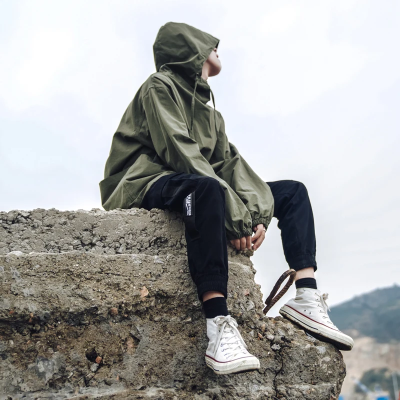 

Spring and Autumn Thin Sweater Solid Color Hooded Hooded Jacket Men's Drawstring Trend Japanese Casual Clothes Casual Jacket