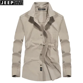 

JEEP SPIRIT 2020 Spring New Shirt Men Casual Loose Solid Color Long Sleeve Cotton Shirt Male Big Size M-4XL Blusa Masculina Tops