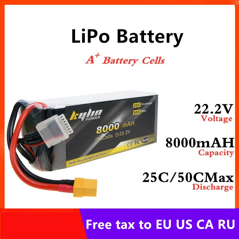 

Lipo battery 6S 22.2V 8000mAH 25C/50C Max Large capacity RC Drones Plant Protection UAV Helicopter high rate Lithium Battery