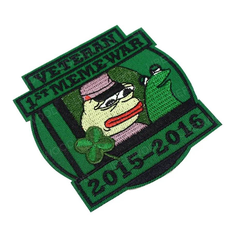 Pepe Veteran of 1st First Meme War- Patch veteran Pepe Shadilay sad frog 4-leaf clover 4chan patch badge applique