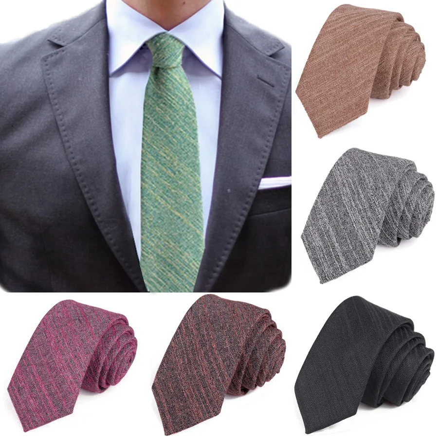 

Fashion 6cm Skinny Linen Tie Green Grey Solid Cotton Slim Necktie for Men Wedding Party Leisure Narrow Neck Ties Accessores