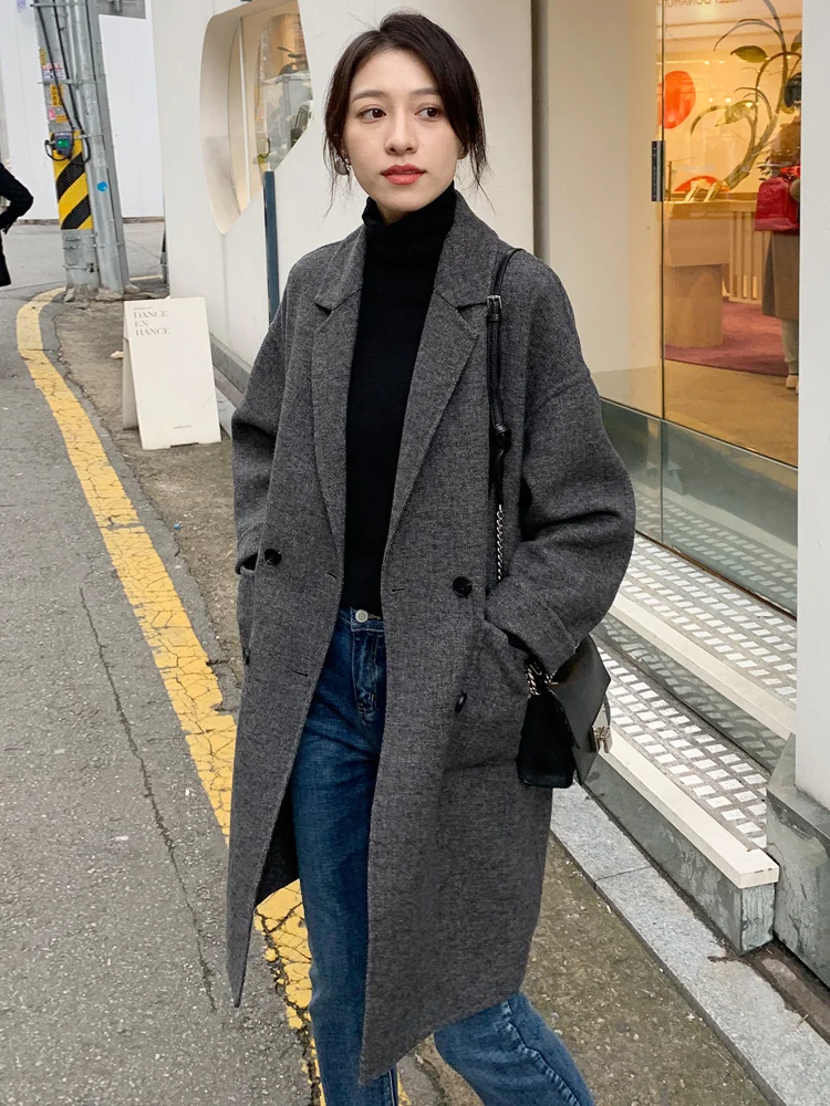 公式サイト より 女性用両面ツイードコート ミディアム丈 ニュー冬 韓国版 ルーズレジャー ヘップバーンウールコート 小さな男 21 本日のクーポン Www Escolasaka Com
