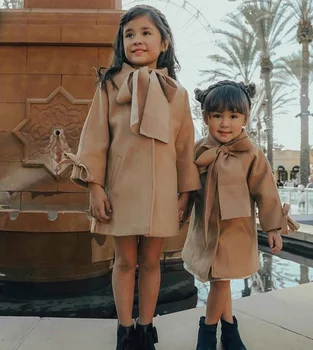 

Cute Toddler Kids Baby Girls Overcoat Woolen Bowknot Single Breasted Coat For Girl Outerwear Winter Warm Clothes Snowsuit