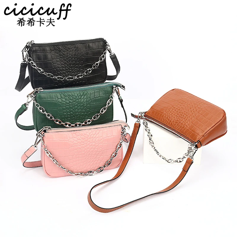 

Woman Hand Bag Messenger Bags Mini Crocodile Genuine Leather Single Shoulder Handbag Chain French Stick Underarm Shoulder Bag