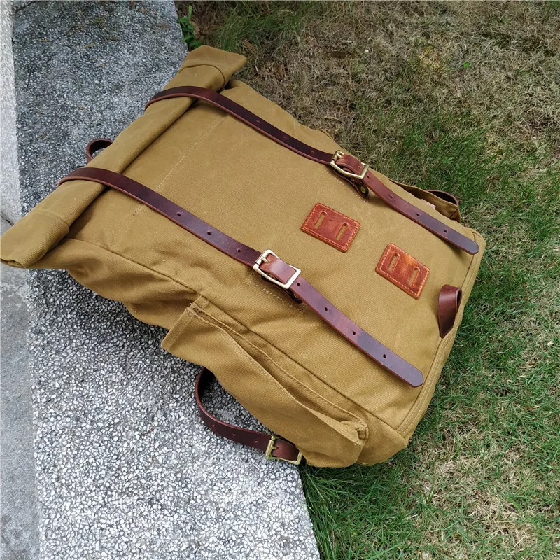 Waxed Canvas Backpack Hiking Camping Rucksack Men Trekking Large Laptop Bag 15 6 inches Vintage Leather Backpack 3