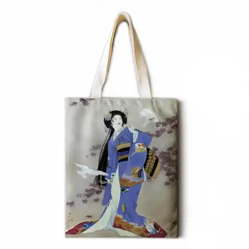 

Beautiful kimono woman cotton and linen ladies large-capacity casual printed handbag fashion art ladies shoulder bag