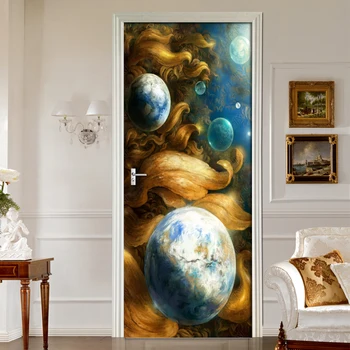 

Abstract Planet Universe 3D Door Stickers PVC Waterproof Self-adhesive Living Room Door Decoration Mural Wall Stickers Decals