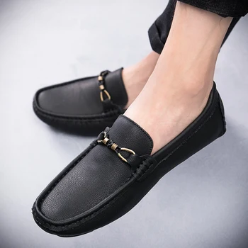 

Mocassino Uomo In Pelle Men Casual Shoes Fashion Leather Men Loafers Man Moccasins Slip On Men's Flats Car Driving Shoes Black
