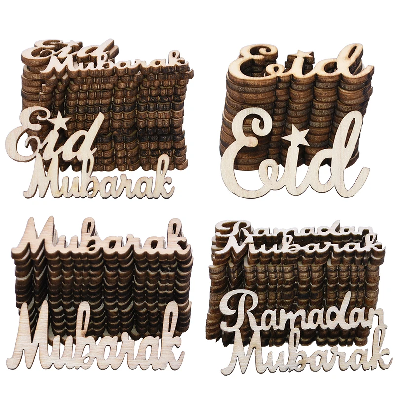 15pcs/pack Wooden Mini Eid Mubarak Ramadan DIY Laser Cut Wood Block Sawdust Islam Kareem Party Decor Festival Decoration Props | Дом и сад