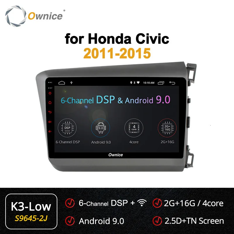 Ownice K1 K2 K3 Android 9,0 восемь Восьмиядерный для HONDA CIVIC 2011 2012 2013 автомобильный проигрыватель с радио и GPS 2G+ 32G поддержка 4G dvd DAB - Цвет: S9645-2 K3-Low