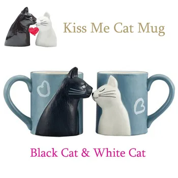 

2Pcs Ceramics Kiss Cat Cup Couple Mugs Lover Gift Morning Milk Coffee Tea Breakfast Porcelain Cup Valentines Day for Girlfriend