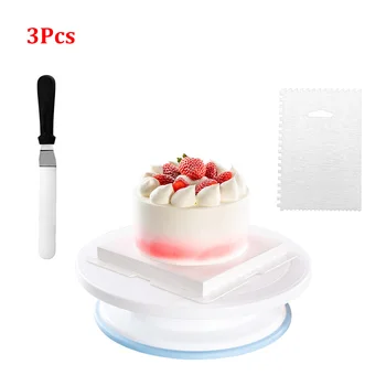 

3Pcs Cake Decorating Set Kitchen Stainless Steel Scraper Cake Turntable Reusable Kit Baking Tools Cake Tools Kitchen Accessories