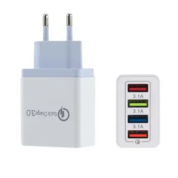 

Sec 4 Port Quick Charger 3.0 USB Charger For Iphone Samsung Tablet EU Plug Wall Mobile Phone Charger Adapter Fast Charging