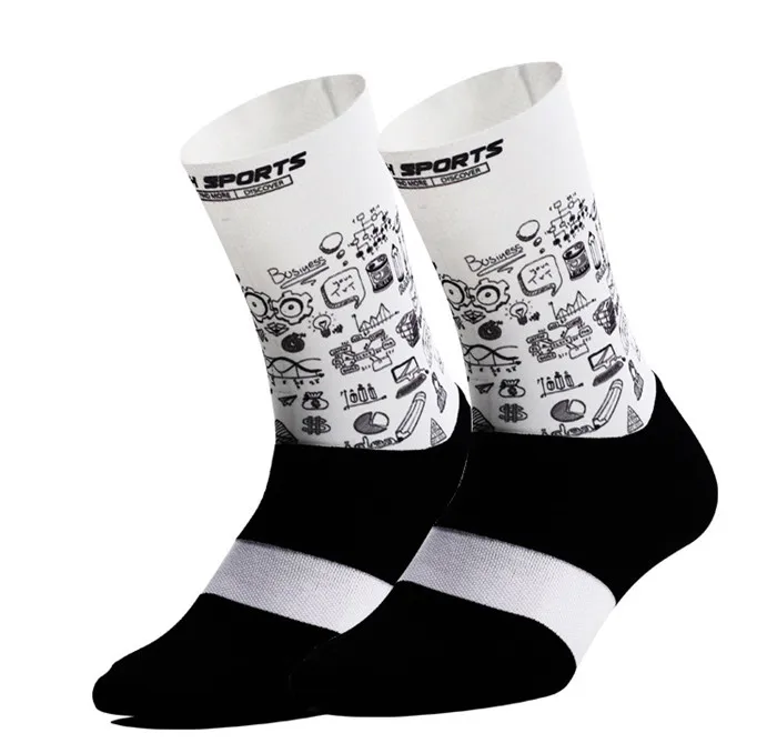 Новые сетчатые мужские носки для велоспорта, велосипедные гонки на дорогах, дышащие носки для верховой езды, противоскользящие компрессионные походные спортивные носки - Цвет: Белый