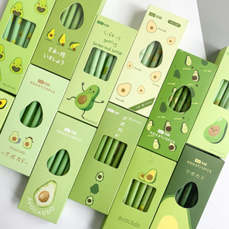 

4Pcs / Pack Avocado Fruit Gel Pen Kawaii 0.5mm Needle All Black Neutral Creative Simple Student Gift School Office Supplies