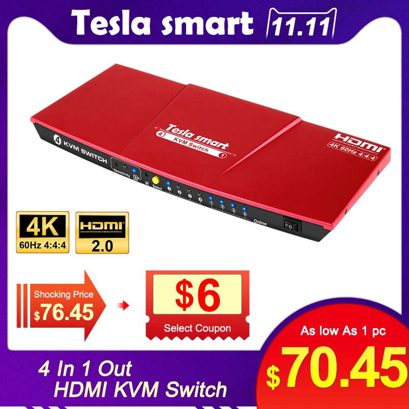 Günstig Kvm switch KVM HDMI USB2.0 4 Port kvm switch hdmi bis zu 4K @ 60Hz control 4 PC unterstützung Unix Windows Debian Extra USB2.0