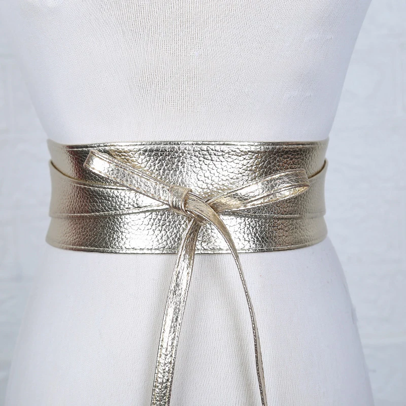 gold belt for dress Women Bow Belt New Lace Up Pu Belts for Women Straps Wide Waistband Female Black Red Silver Dress Fashion waist belt for women Belts