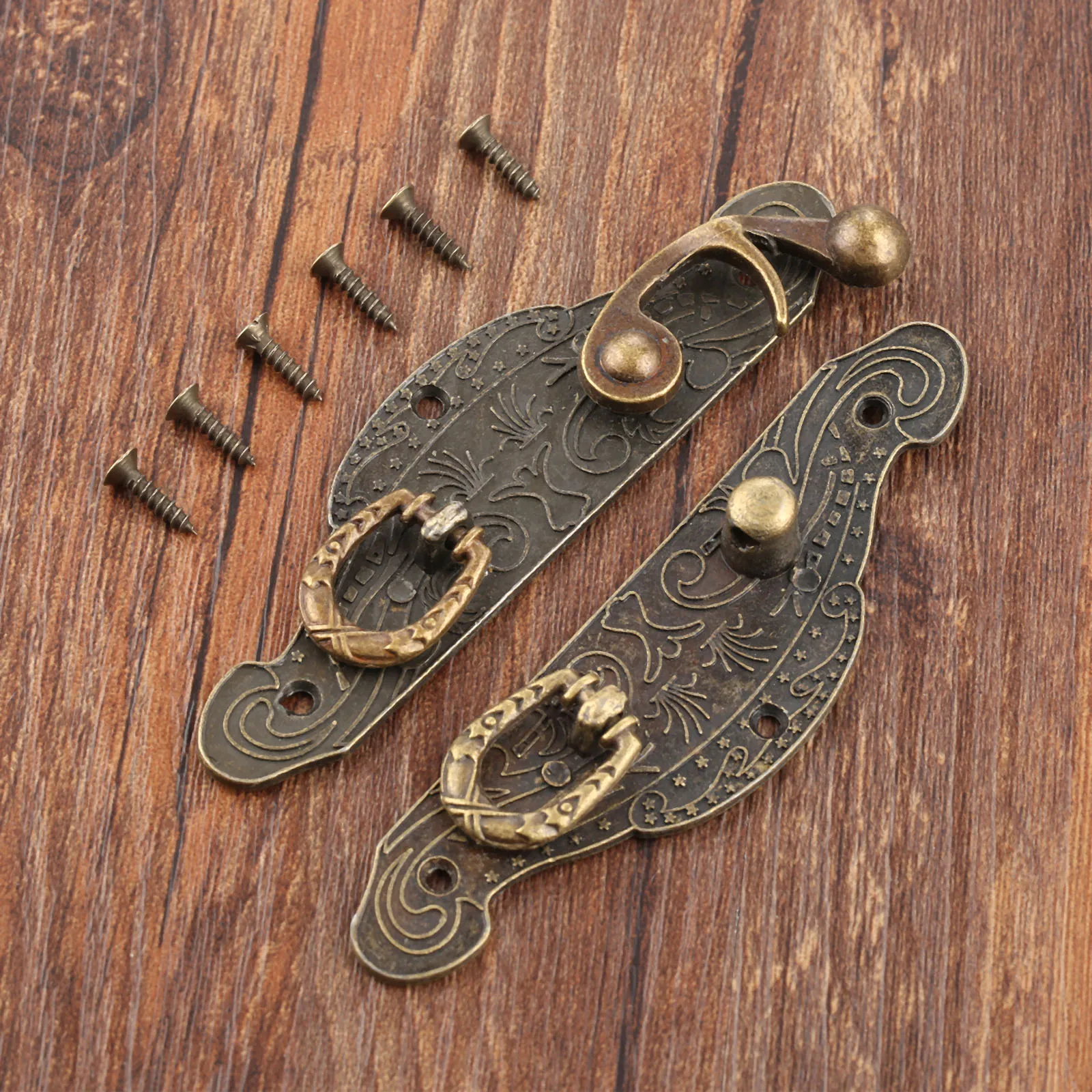 1PC Antique Box Latch Hasp Vintage Wooden Gift Box Toggle Lock Alloy Buckle Latch Hook Furniture Hardware Zinc Alloy 90*50mm