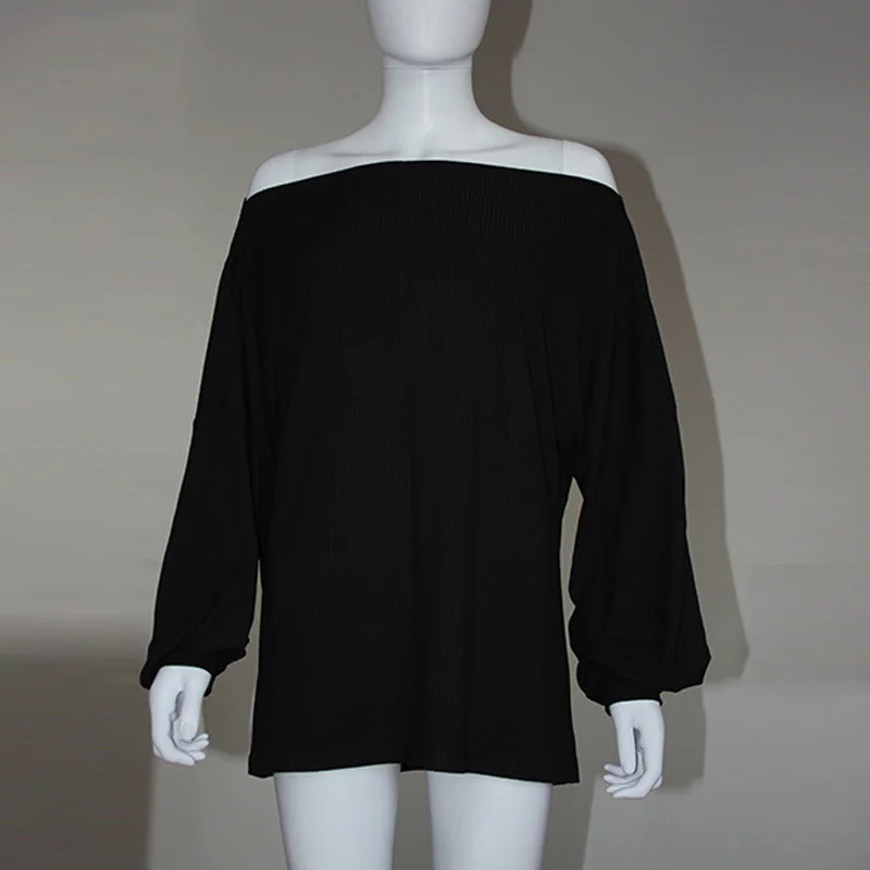 Блузка в рубчик с открытыми плечами и рукавом-фонариком, женская блуза с вырезом лодочкой и длинным рукавом, осенняя однотонная Повседневная блузка, топы