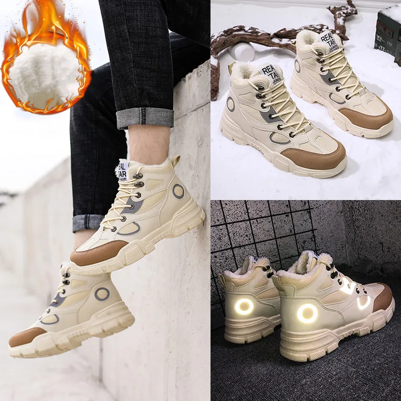 beige winter style LIN KING/большие размеры; Светящиеся мужские зимние ботинки; теплые уличные рабочие ботинки на шнуровке; Светящиеся сникерсы на мягкой подошве; повседневные зимние ботинки - Цвет: beige winter style