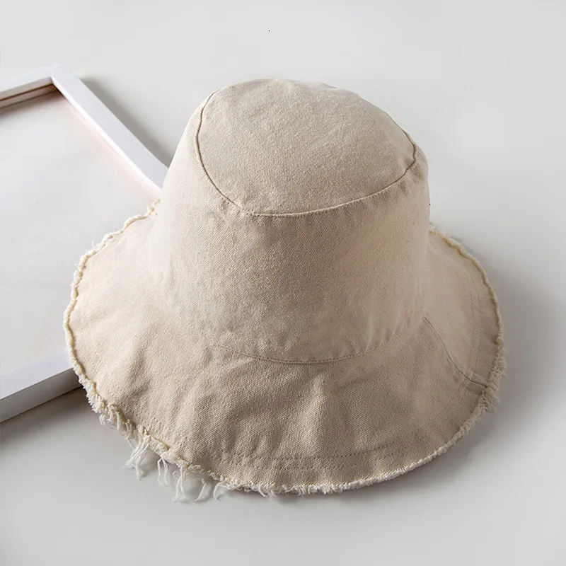 Beige Новинка, хлопковая льняная Панама, женские одноцветные складные шапки для рыбаков, дамские потертые летние шляпы от солнца, шапка для рыбалки - Цвет: Beige