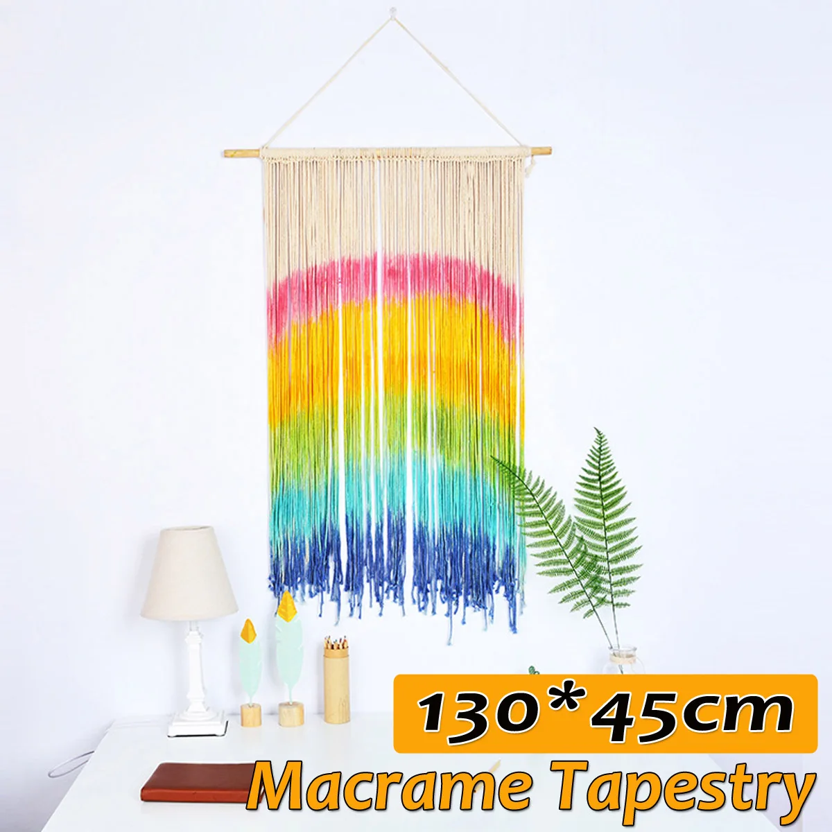 Тканый тканевый гобелен, хлопковый гобелен, настенный макраме, 130x45 см, Радужный гобелен, плетение, Настенный декор, сделанное вручную украшение для дома