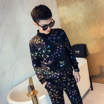 

Men Sets Fashion 2020 Autumn New Jacket Pants Tracksuit Men Slim Fit Colorful Printing Casual Men's Sets Hot Sell 3XL-M