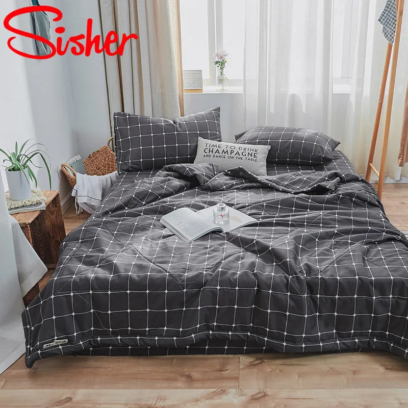 

Summer Air-conditioning Quilt Soft Breathable Blanket Thin Modern Comforter Support Wash Bed Cover Black lattice Quilts No Sheet