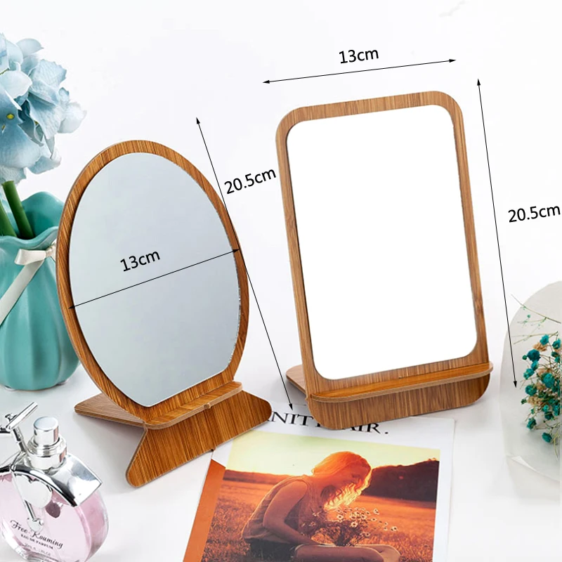 

Desktop Single-Sided Mirror Creative Folding Portable Wooden Vanity Mirror Dressing Table Beauty Mirror Round, Square