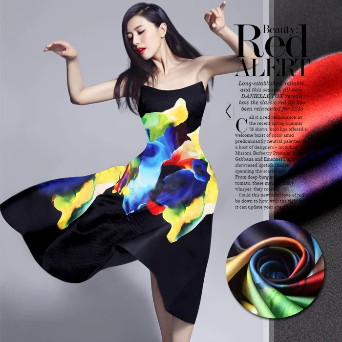 Печатный шелк стрейч-сатин 118 см Ширина 19 momme/чистый шелк Ткань для шитья платьев позиционирования