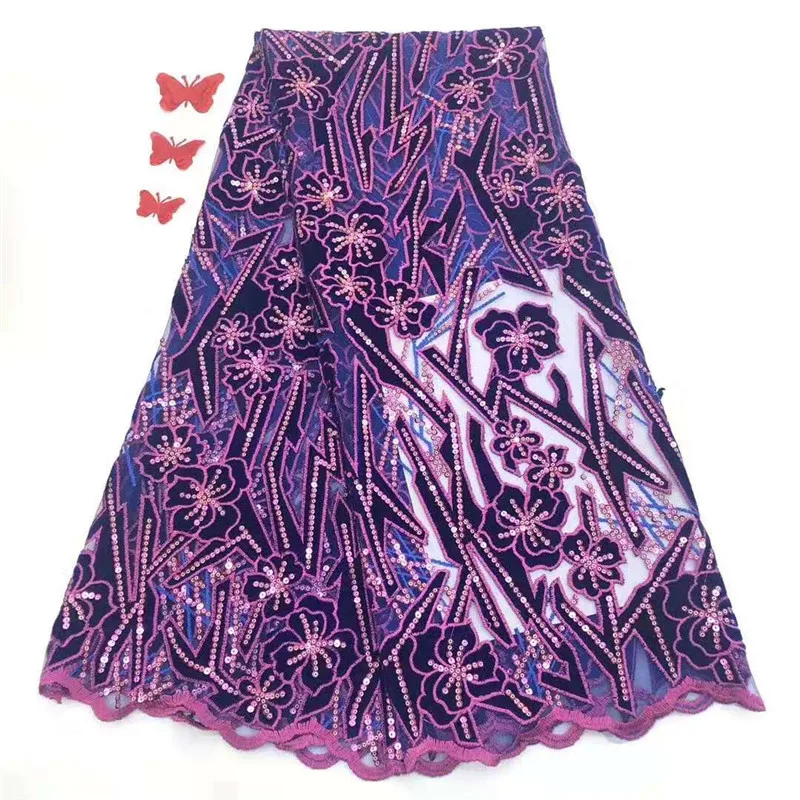 

Embroidery Sequins Lace Fabric Velvet Lace Fabrics for Wedding Party African French Lace Nigerian Tulle Lace Fabric Purple