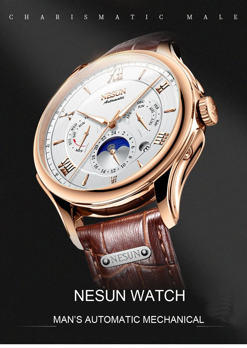 Switzerland NESUN автоматические механические часы мужские Moon Phase часы люксовый бренд светящиеся стрелки сапфир водопроор N9030