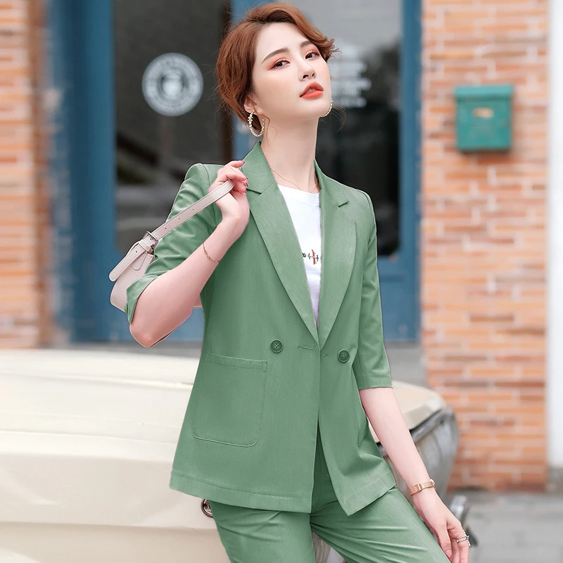 para mujer de oficina mujer trajes de negocios de media manga Primavera Verano para mujer oficina profesional trajes chaquetas conjunto|Trajes de pantalón| AliExpress