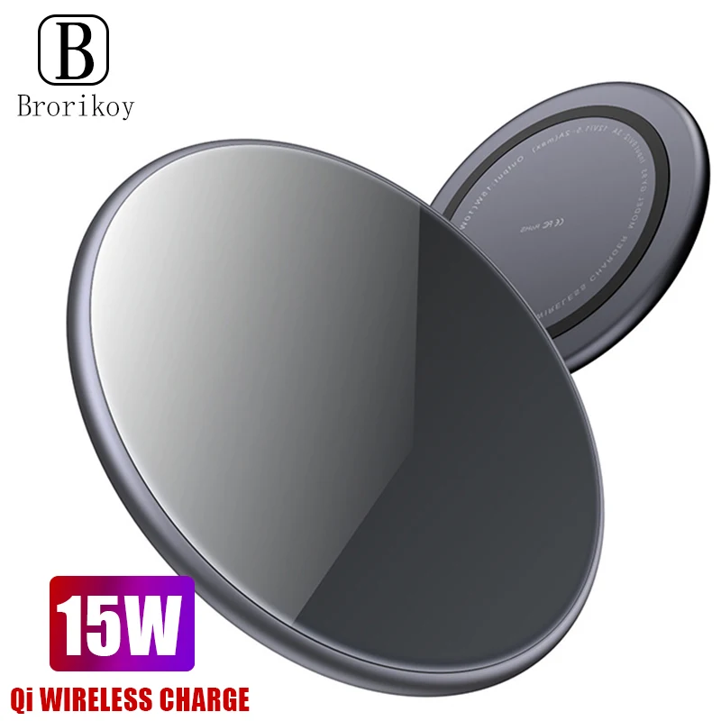

Qi Wireless Charger 15W Fast Charging Desktop Pad for Huawei Mate 20 Pro Samsung Note 10 Metal Wireless Chargers for iPhone X 8