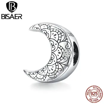 

BISAER Brand Hot Sale 100% 925 Sterling Silver Vine & Moon Charms Fit BSR Charms Silver 925 Original Bracelets Jewelry ECC1604