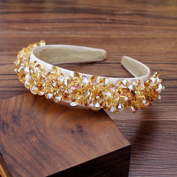 

Handmade Gold Black Gray Navy Crystal Beads Flower Hairbands Bride Headband Women Headpiece Wedding Party Dance Hair Jewelry