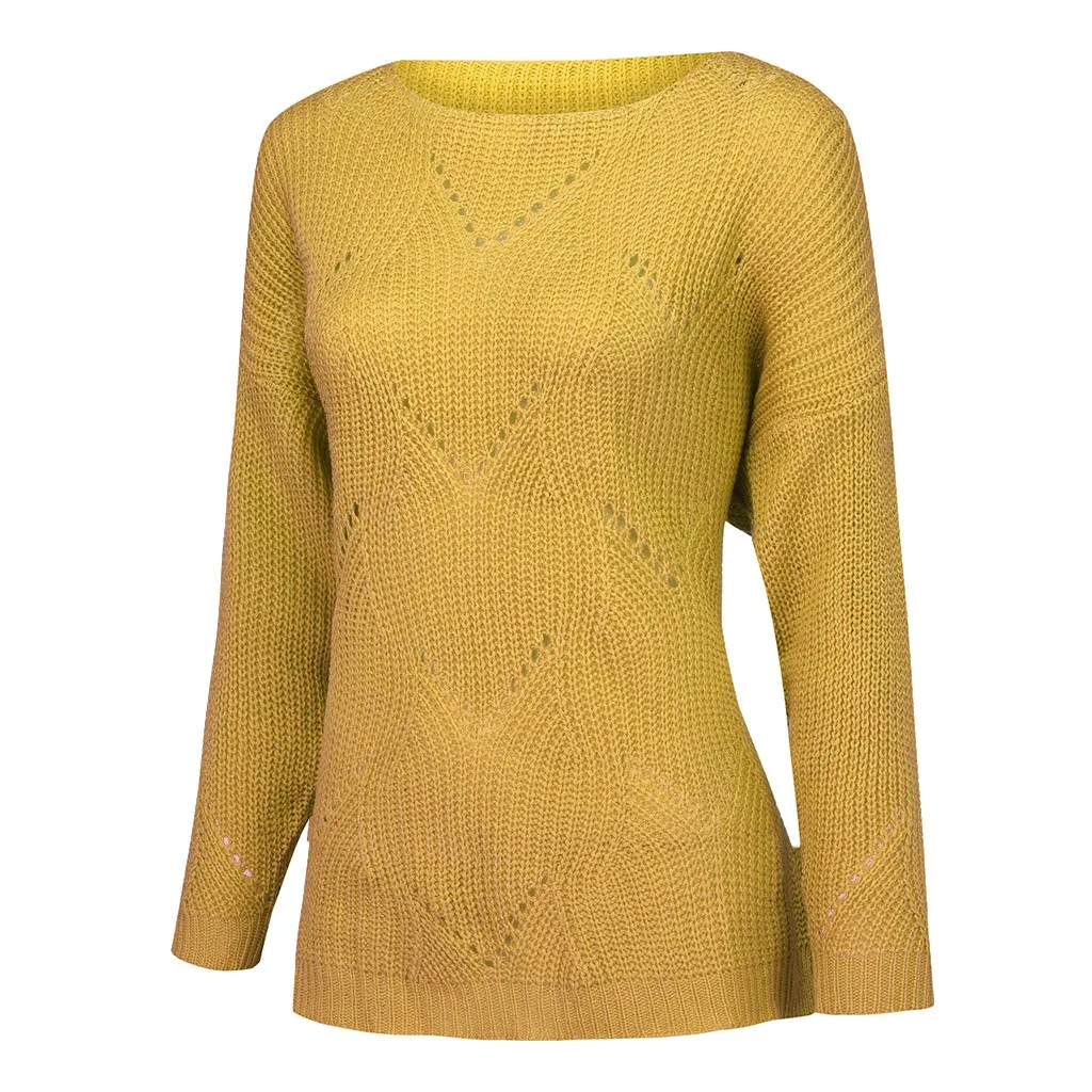 Блузка Топ Модный женский свитер с круглым вырезом с капюшоном вязаный свитер с длинным рукавом Топы для женщин модная одежда - Цвет: Yellow