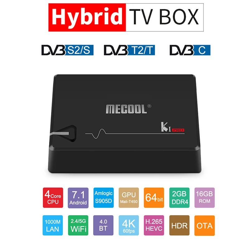 Mecool KI PRO Android 7,1 et Топ ТВ Box Amlogic S905D 4 ядра 64 бит DVB-T2 DVB-S2 DVB-C 2 Гб DDR4 16 Гб Встроенная память Смарт ТВ коробка