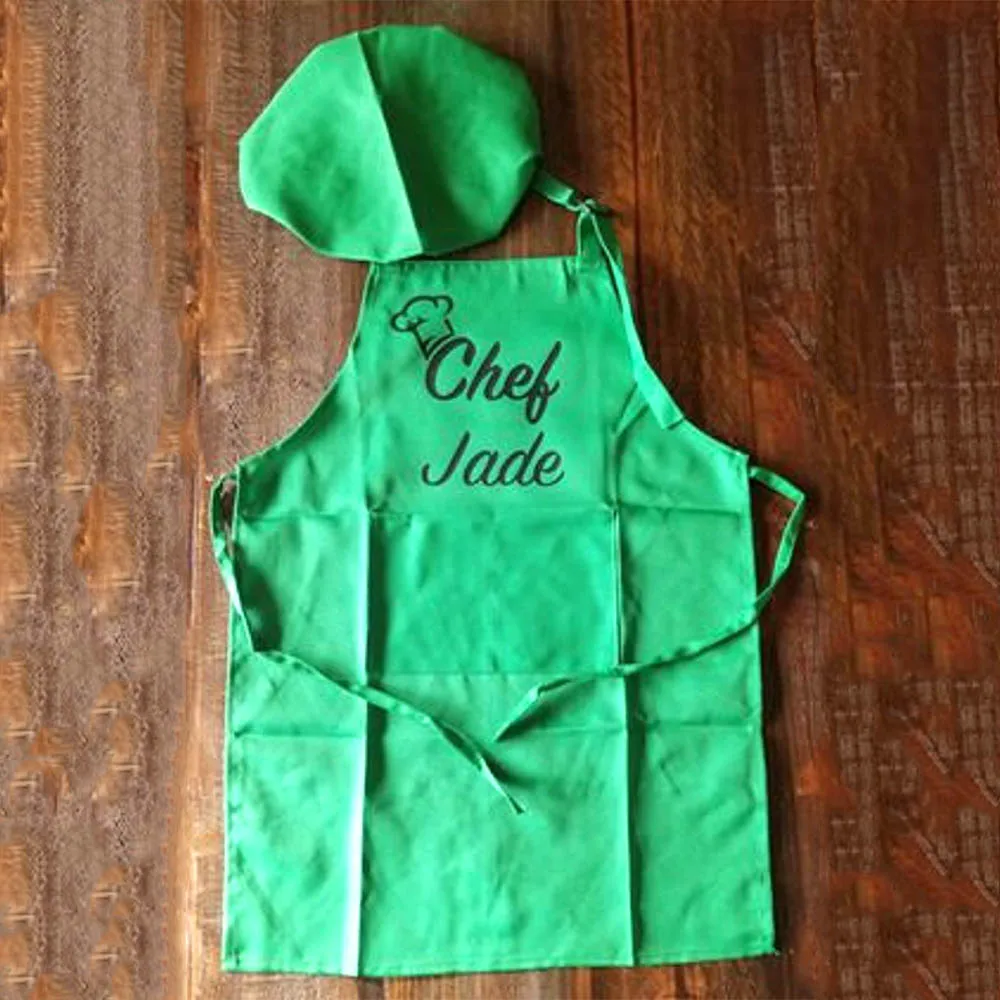 Name Kids Creative Kitchen Apron Birthday Party Baking Apron Hat Set Personalized Chef Unique Children's Day Gifts