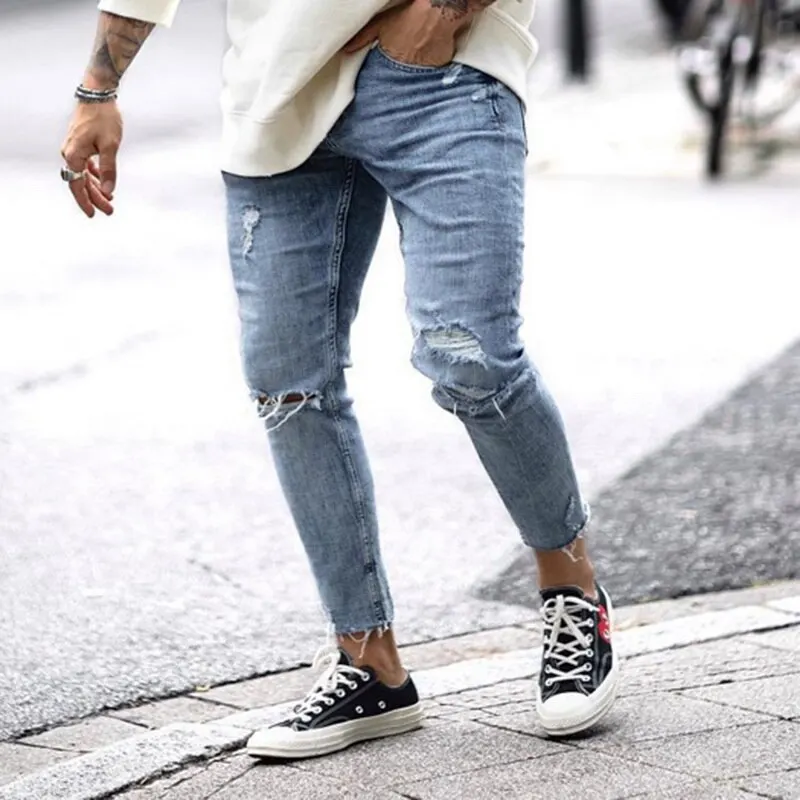 HEFLASHOR, Мужские штаны, винтажные, с дырками, крутые брюки для парней, летние, европейский стиль, размера плюс 3XL, повседневные рваные джинсы для мужчин