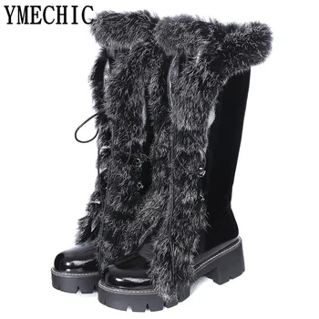 

YMECHIC Black White Bota Feminina Fur Tassel Cross Tied Long Knee High Snow Motorcycle Boots Autumn Winter Women Shoes Plus Size