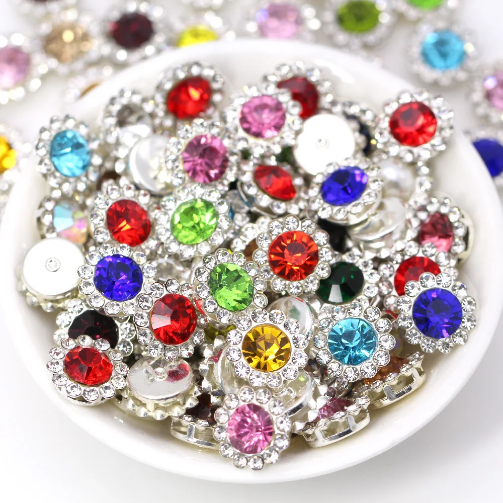 

20Pcs Round Flower Rhinestones Mix Color Flatback Sewing Rhinestone Gold Sliver Base With Claw Metal Crystal Jewelery ForClothes