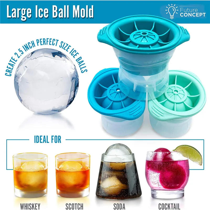 Round Ice Cube Mold Jumbo 2.5' Whiskey lce Ball Mold Scotch Ice Sphere Non  Alcoholic Drinks Silicone Ice Mold moldes de helado - AliExpress