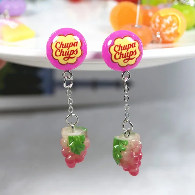 1Pair Stud Earring Multicolours Resin Candy Charms With Sweet Fruit Fashion Jewelry Gift hotpink