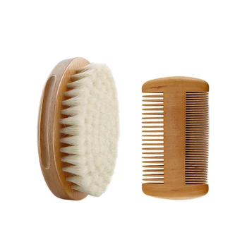 

2Pcs / Set Wool Brush Wood Comb Set Men's Beard Brush Massage Bristle Brush
