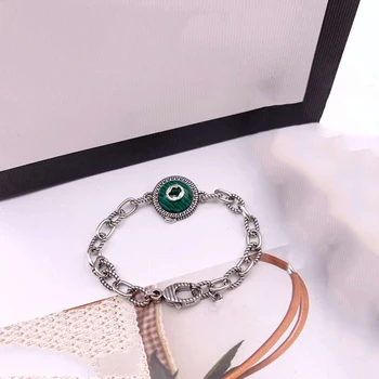 

1:1 Original Gorgeous retro Serpentine Malachite S925 Sterling silver bracelet men and women Luxury brands high quality gift