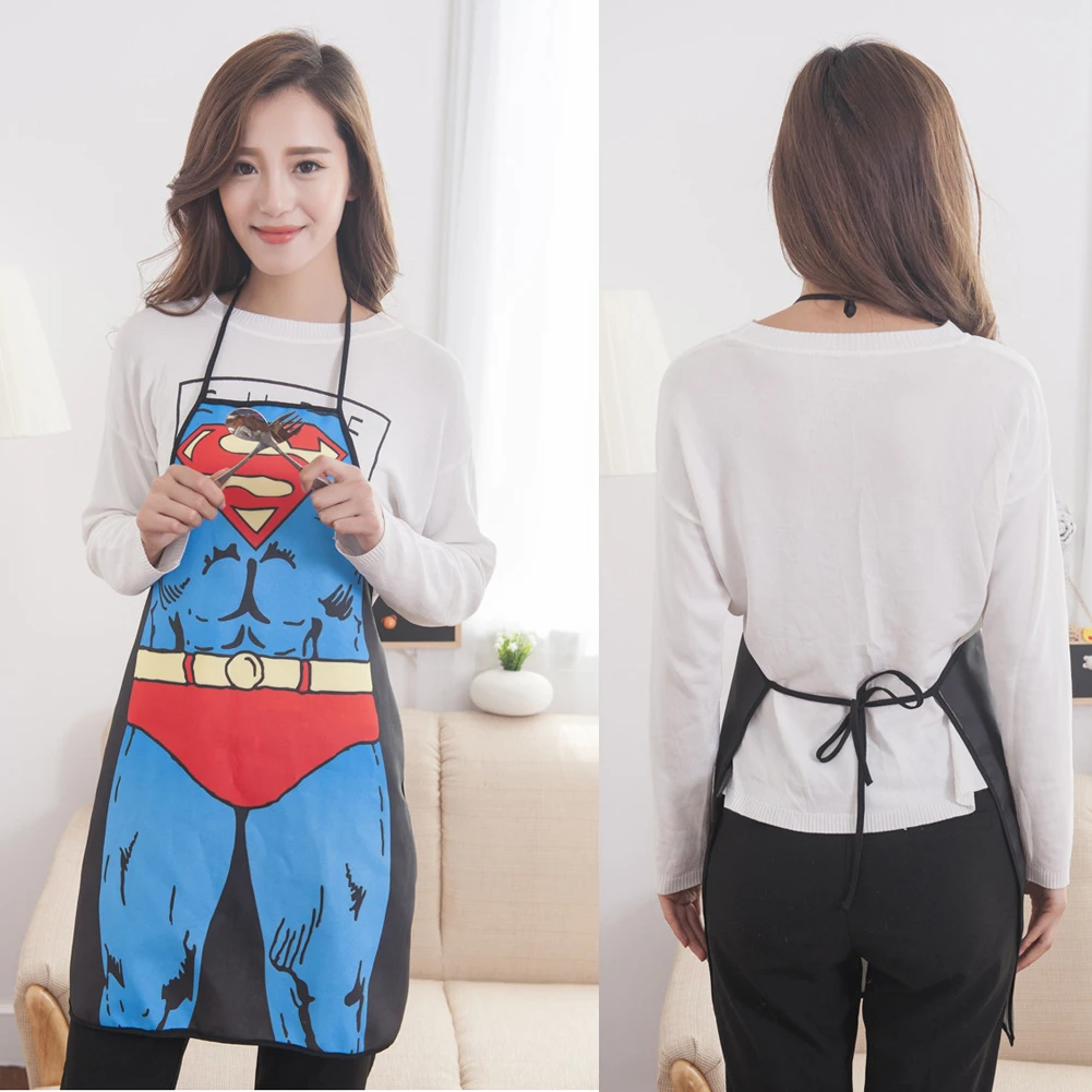 1pc Funny Cooking Kitchen Apron Superman Wonder Woman Dinner BBQ Party Apron Fun Gift