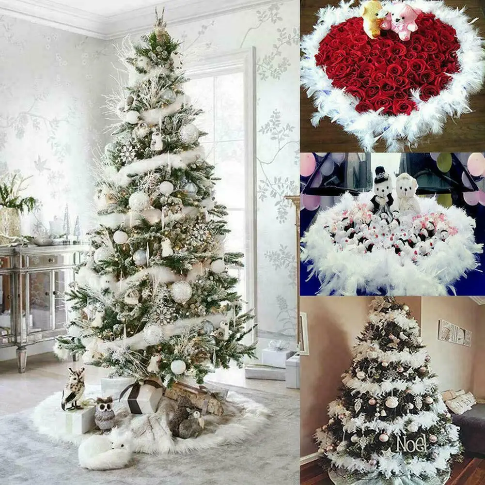 

2m Natural Feather Boa Strip Xmas Ribbon Party Garland Decor Christmas Tree White Diy Craft Wedding Supplies Grament Accessaries