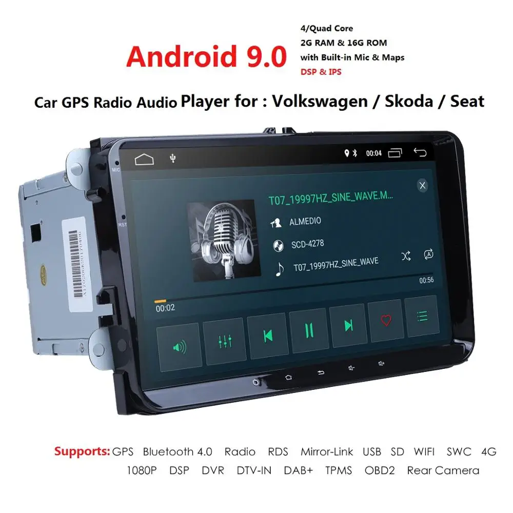 Best 2Din 9 #039; #039; Android 9.0 Car No DVD Player For VW Volkswagen POLO PASSAT Golf Skoda Seat Fabia Wifi Radio GPS Bluetooth Map OBD2