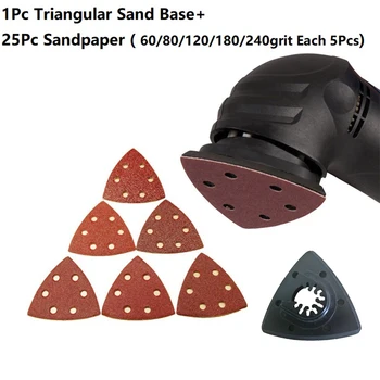 

25Pcs 93mm Sandpaper Sander Sand Paper Hook & Loop Sandpaper Disc 60/80/120/180/240grit Abrasive Tools + Triangular Sand Base